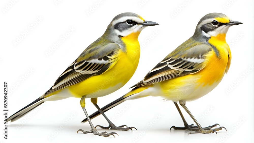 White and yellow wagtail birds isolated on white