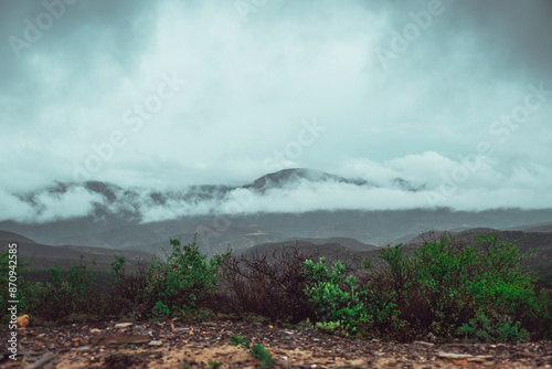 Landscape photography of the Sierra Gorda of Queretaro, with a view mainly of mountains and forest with an amazing cloudy sky. photo