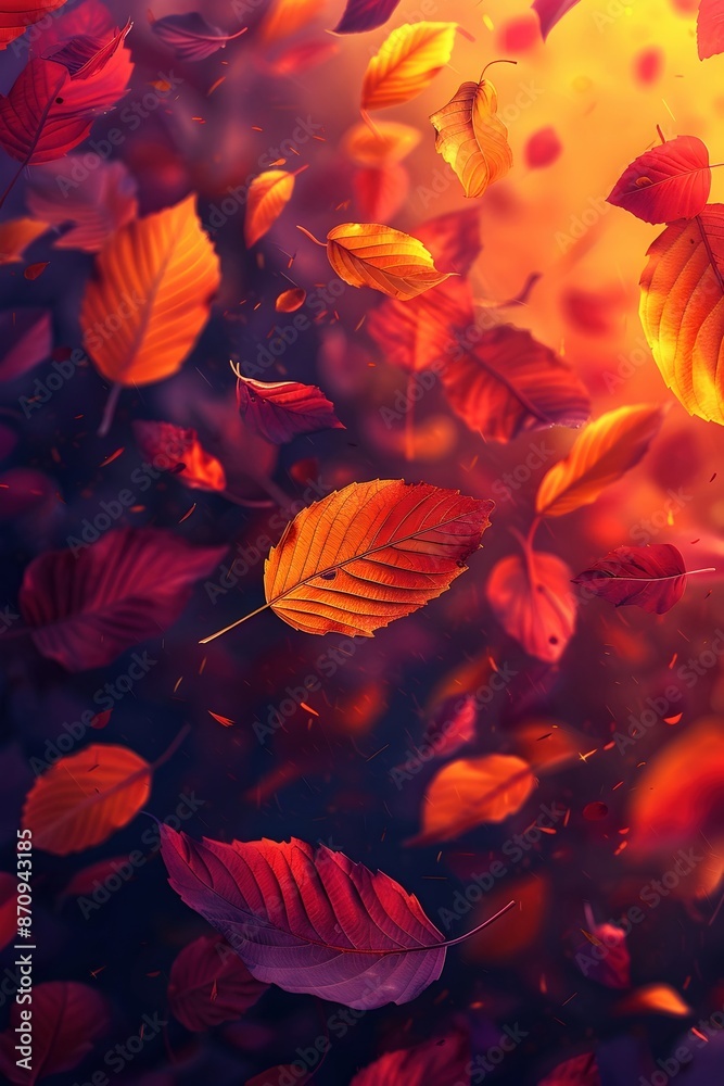 Vivid Autumn Leaves Dancing in the Gentle Breeze,Vibrant Digital Painting with Hyper-Detailed Textures and Edges Vivid Autumn Leaves Dancing in the Gentle Breeze,Vibrant Digital Painting with Hyper-Detailed Textures and Edges