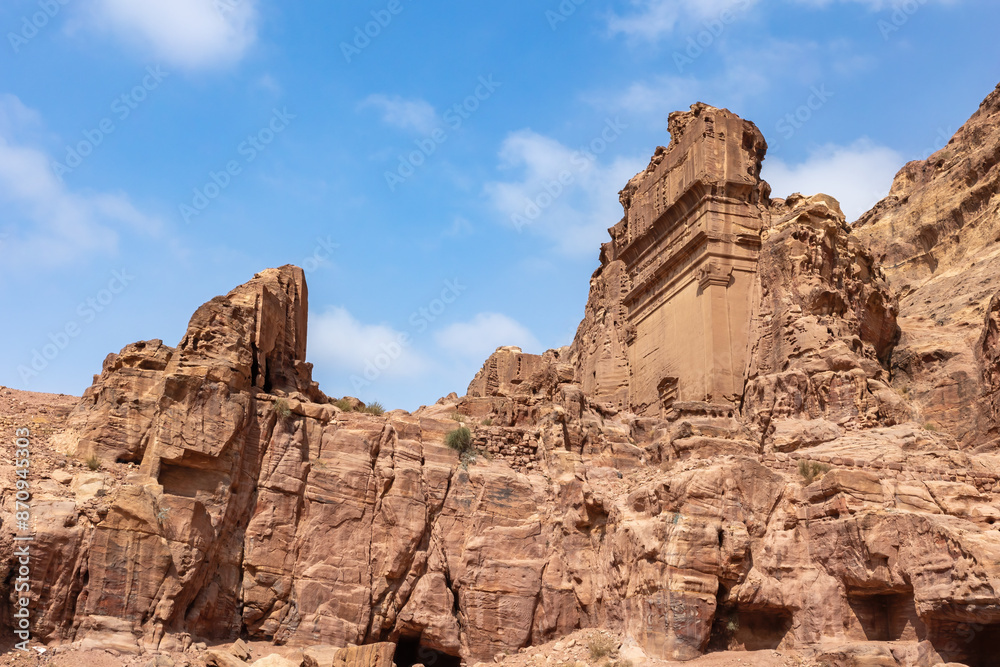 Side view of the Royal Tombs in Petra archaelogical site. Jordan . Horizontally. Side view of the Royal Tombs in Petra archaelogical site. Jordan . Horizontally.