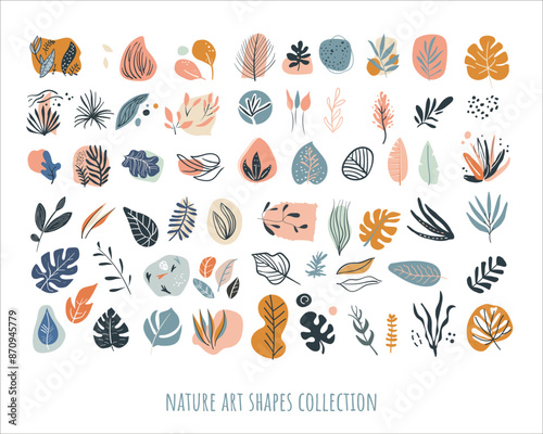 Abstract hand drawn floral shapes. Simple organic forms. Modern art simple elements. Trendy graphic plant doodles. Minimalist textured decorations. Vector eps 10