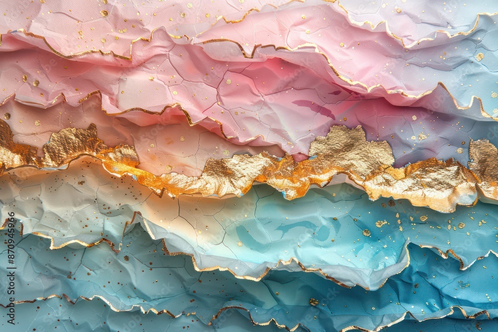 Fototapeta premium Abstract layered pink, blue, and gold textured art