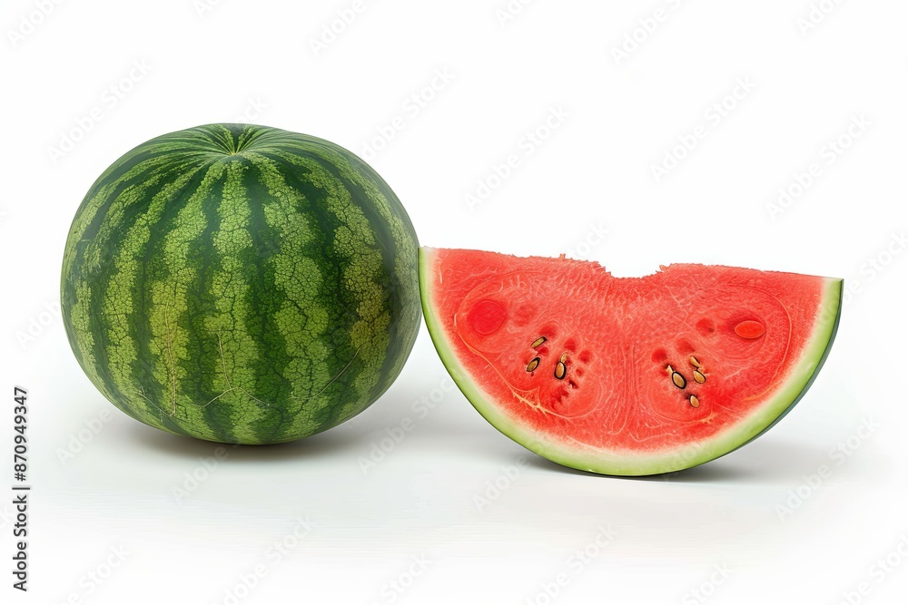 Whole and sliced watermelon on white background Whole and sliced watermelon on white background