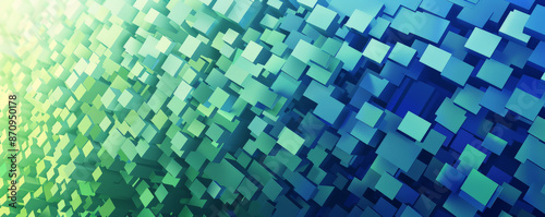 A geometric mosaic pixel background in shades of blue and green. The sharp edges and varied shades create a dynamic and visually engaging pattern.