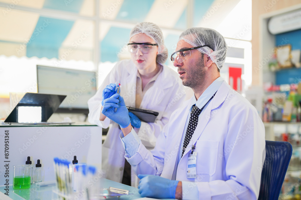 scientist doctors wear lab coat. Chemicals serums and antibiotics are being tested for treatment of people and animals. and make dietary supplements. product testing room clean in a modern laboratory. scientist doctors wear lab coat. Chemicals serums and antibiotics are being tested for treatment of people and animals. and make dietary supplements. product testing room clean in a modern laboratory.