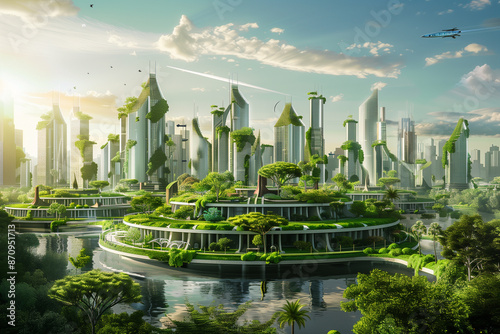 ESG City Environment Social and Governance Greenery City, Futuristic, Eco friendly Sustainable skyscrapers, Urban Environment Concept