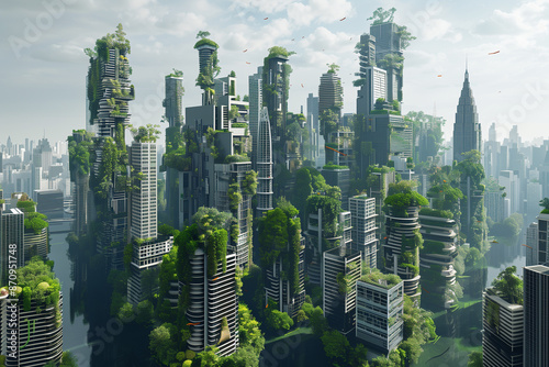ESG City Environment Social and Governance Greenery City, Futuristic, Eco friendly Sustainable skyscrapers, Urban Environment Concept