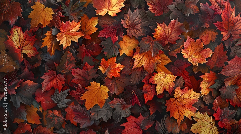 Autumn leaves in warm colors, close up, seasonal transition, vibrant, manipulation, woodland trail backdrop Autumn leaves in warm colors, close up, seasonal transition, vibrant, manipulation, woodland trail backdrop
