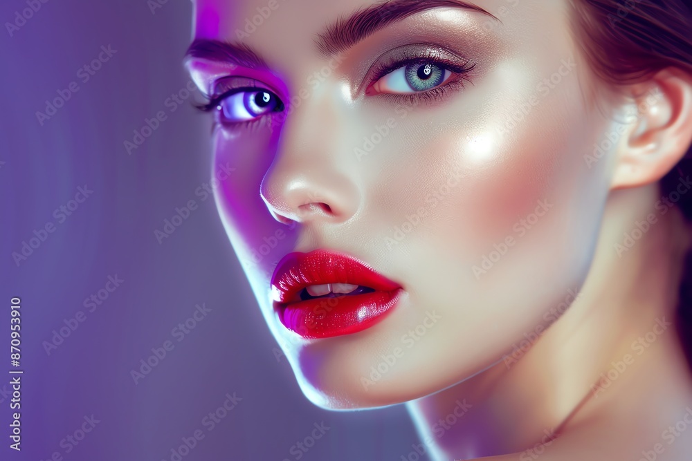 Elegant woman with flawless makeup, close up, timeless glamour, vibrant, blend mode, studio backdrop Elegant woman with flawless makeup, close up, timeless glamour, vibrant, blend mode, studio backdrop