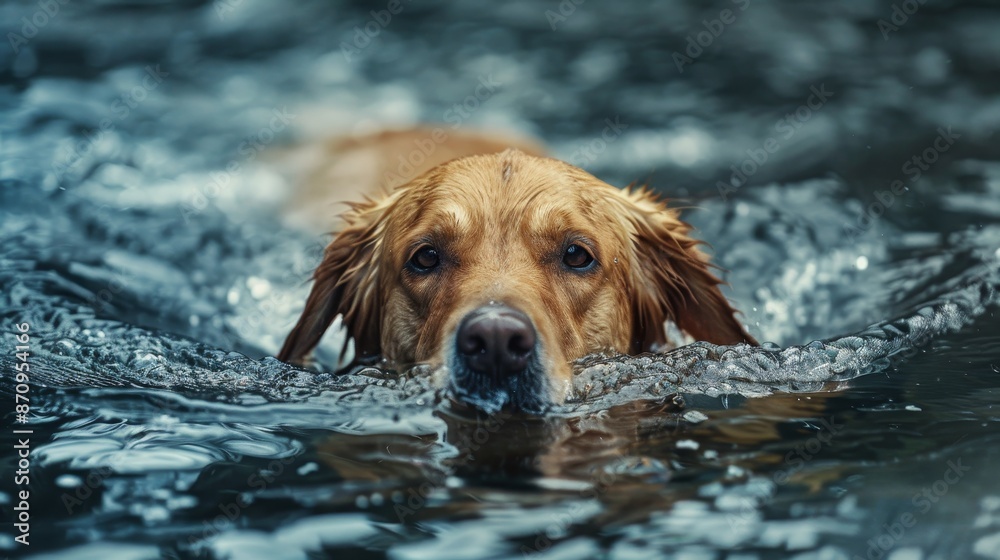 Canine gracefully swimming in a deep river realistic wildlife photo capturing natural beauty Canine gracefully swimming in a deep river realistic wildlife photo capturing natural beauty
