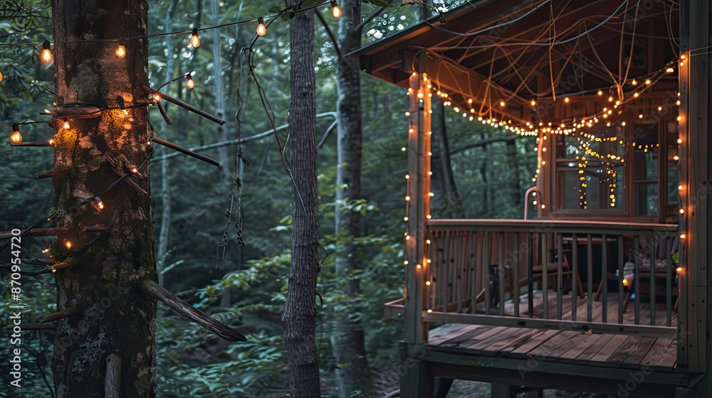 Fototapeta premium string lights wood