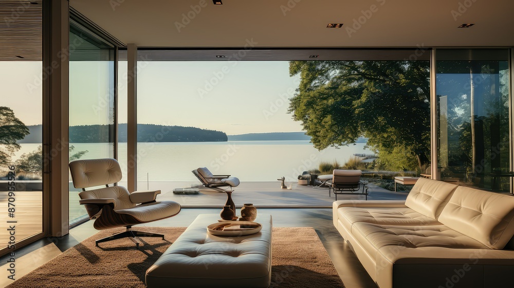 Fototapeta premium stylish blurred lake home interior