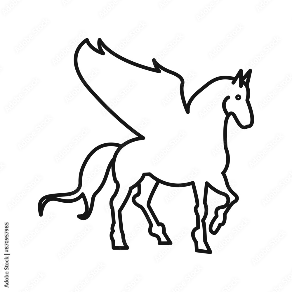 Obraz premium Pegasus icon Black line art vector