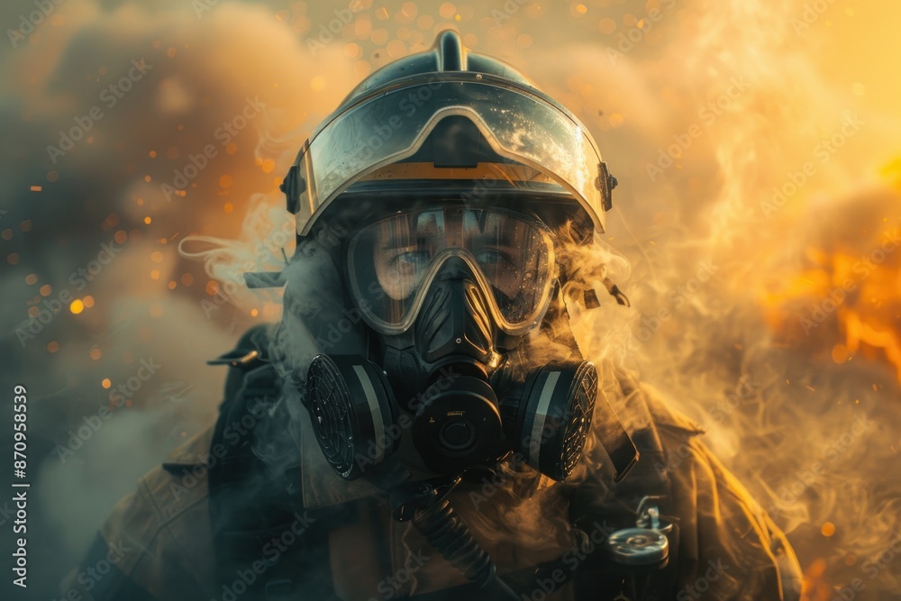 Firefighter in smoke. Brave Firefighter in Full Gear Facing Thick Smoke and Flames. ai generative Firefighter in smoke. Brave Firefighter in Full Gear Facing Thick Smoke and Flames. ai generative