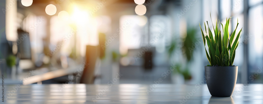 A modern office interior with a blurred background showing sleek desks, potted plants, and bright lighting, creating a fresh and vibrant environment. A modern office interior with a blurred background showing sleek desks, potted plants, and bright lighting, creating a fresh and vibrant environment.