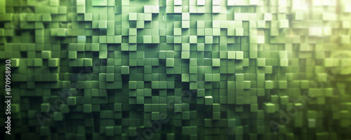 A mosaic pixel background featuring a gradient from dark to light green. The smooth transition and pixelated design create a fresh and vibrant pattern. © AI_images