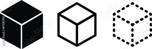 Cube vector icons. Set of Cube symbols on white background. Vector illustration. Various black Cube icons.