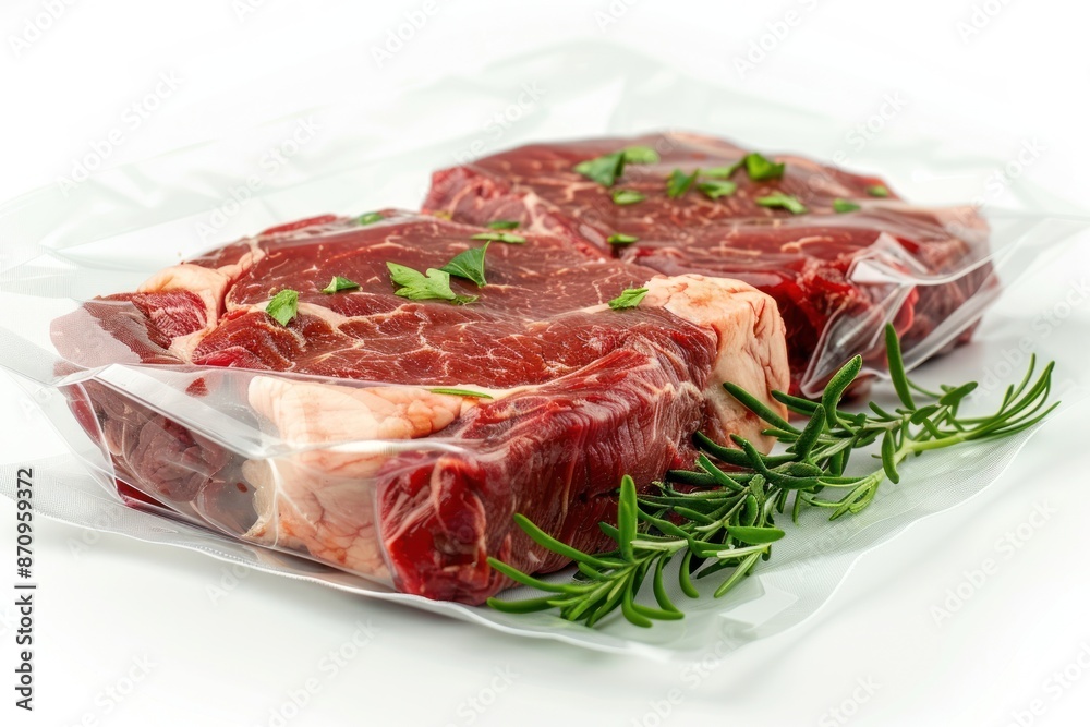Fresh raw beef ribeye steak sealed in a vacuum pack Isolated on white background. ai generative Fresh raw beef ribeye steak sealed in a vacuum pack Isolated on white background. ai generative