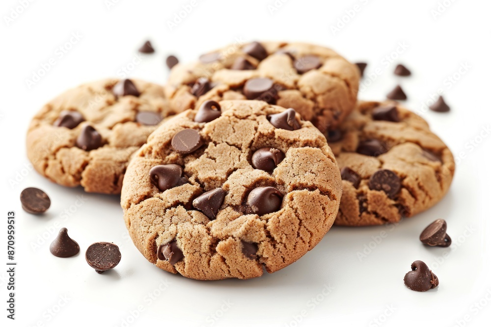 freshly baked chocolate chip cookies isolated on white background. ai generative freshly baked chocolate chip cookies isolated on white background. ai generative
