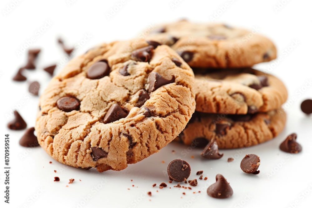 freshly baked chocolate chip cookies isolated on white background. ai generative freshly baked chocolate chip cookies isolated on white background. ai generative