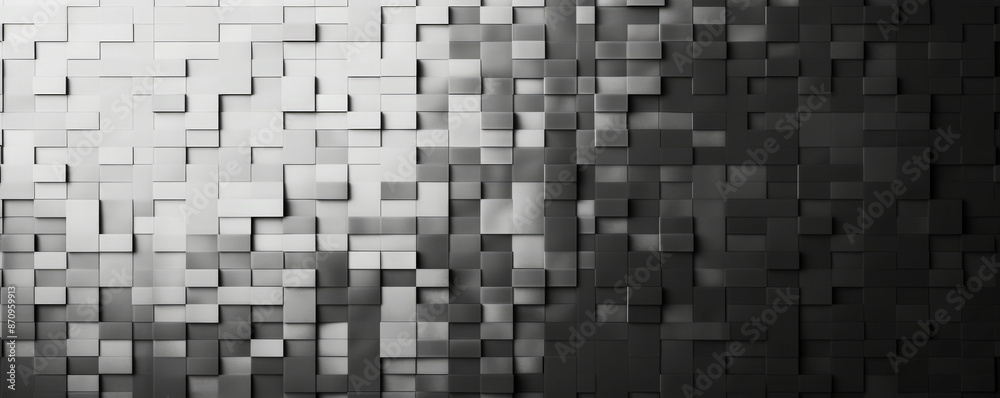 A mosaic pixel background with shades of grey, creating a monochromatic and sophisticated pattern. The varied shades add depth and interest to the design.