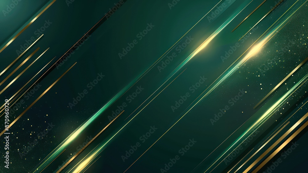 Abstract green and gold lines with glowing effects on dark background Abstract green and gold lines with glowing effects on dark background