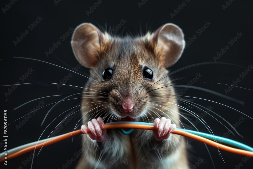 funny mouse eats wires light black background. ai generative funny mouse eats wires light black background. ai generative