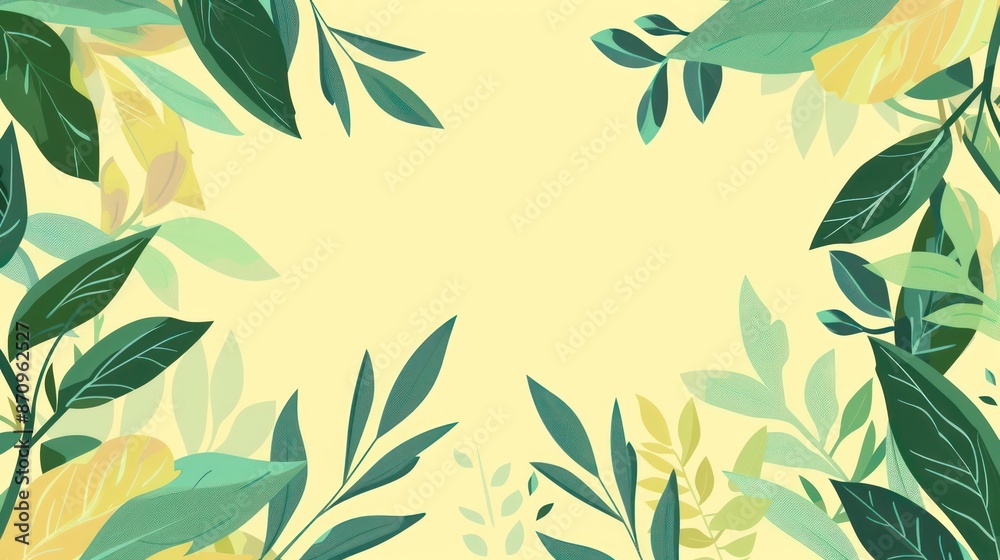 Fototapeta premium Illustrated green leaves with a yellow background design template