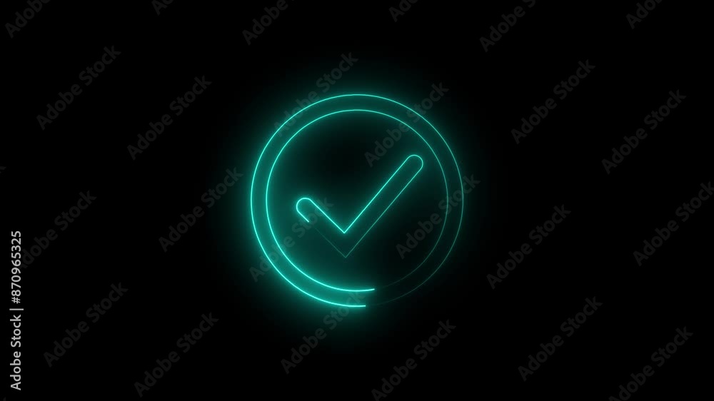 Neon line Check mark icon inside circle, positive mark, Colorful outline, line icon animation. Neon line Check mark icon inside circle, positive mark, Colorful outline, line icon animation.