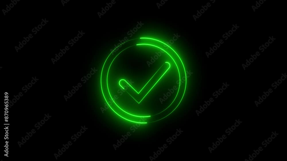 Neon line Check mark icon inside circle, positive mark, Colorful outline, line icon animation. Neon line Check mark icon inside circle, positive mark, Colorful outline, line icon animation.