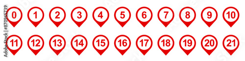 Location pin icon with number set, pin map marker pointer set icons