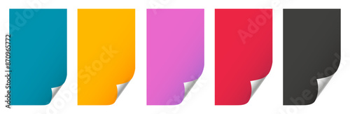 Set of colorful page curl sticker template, curl corner of paper sheet
