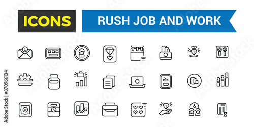 Rush job and work icons collection. Outline icons pack. Editable vector icon set and illustration for web and UI.