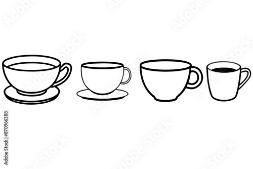 tea or coffee and Set of various cups