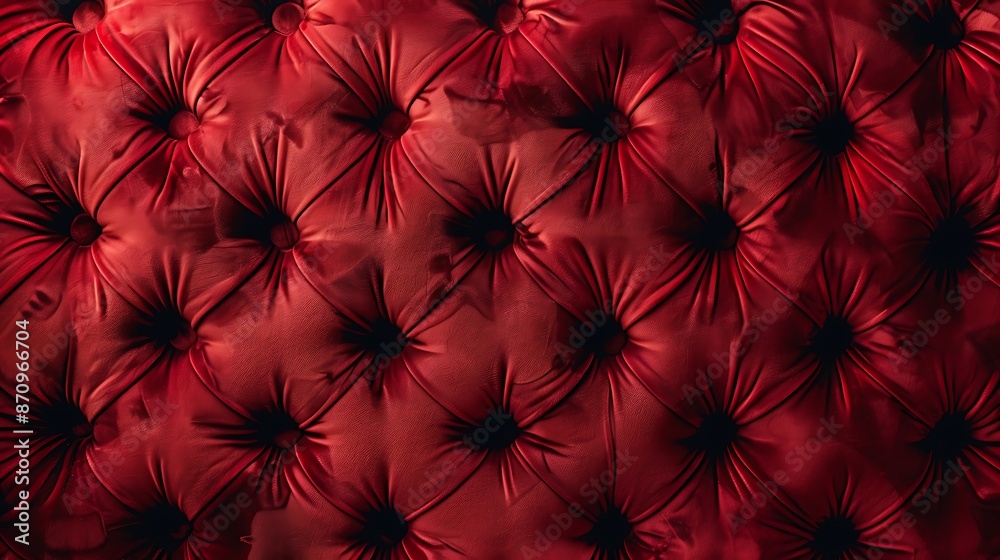 Red velvet upholstery with button tufting, creating a luxurious and classic texture. Red velvet upholstery with button tufting, creating a luxurious and classic texture.