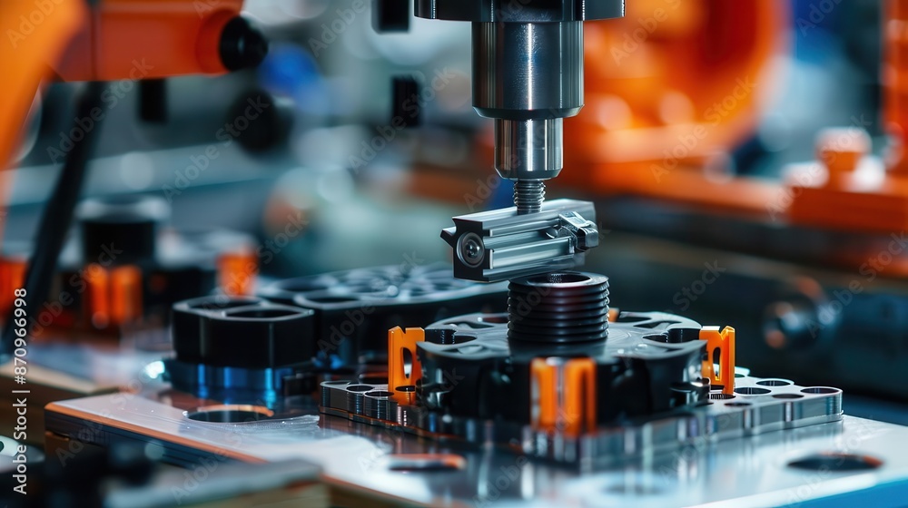 Close-up of plastic parts being assembled, precision work, industrial assembly Close-up of plastic parts being assembled, precision work, industrial assembly
