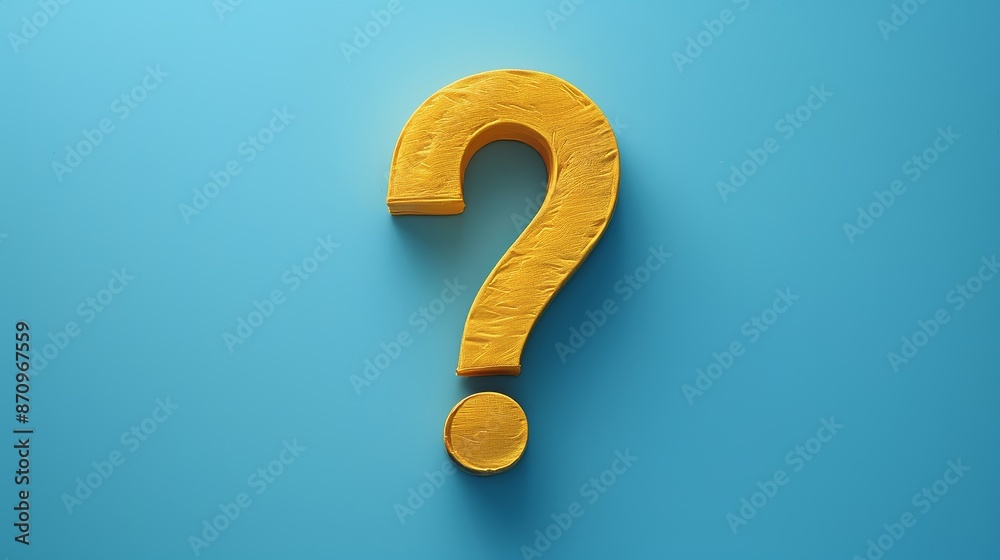 A gold question mark is on a blue background A gold question mark is on a blue background