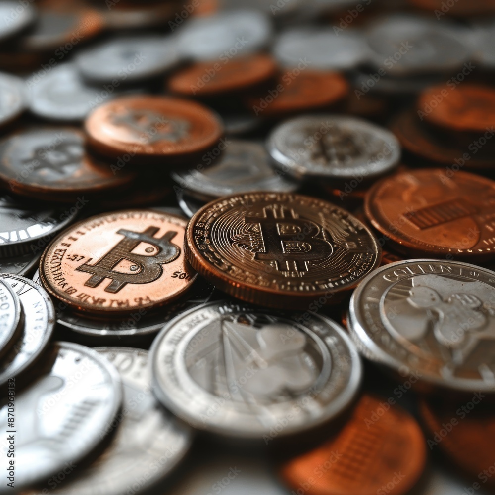 Bitcoin on white background, ground view Bitcoin on white background, ground view