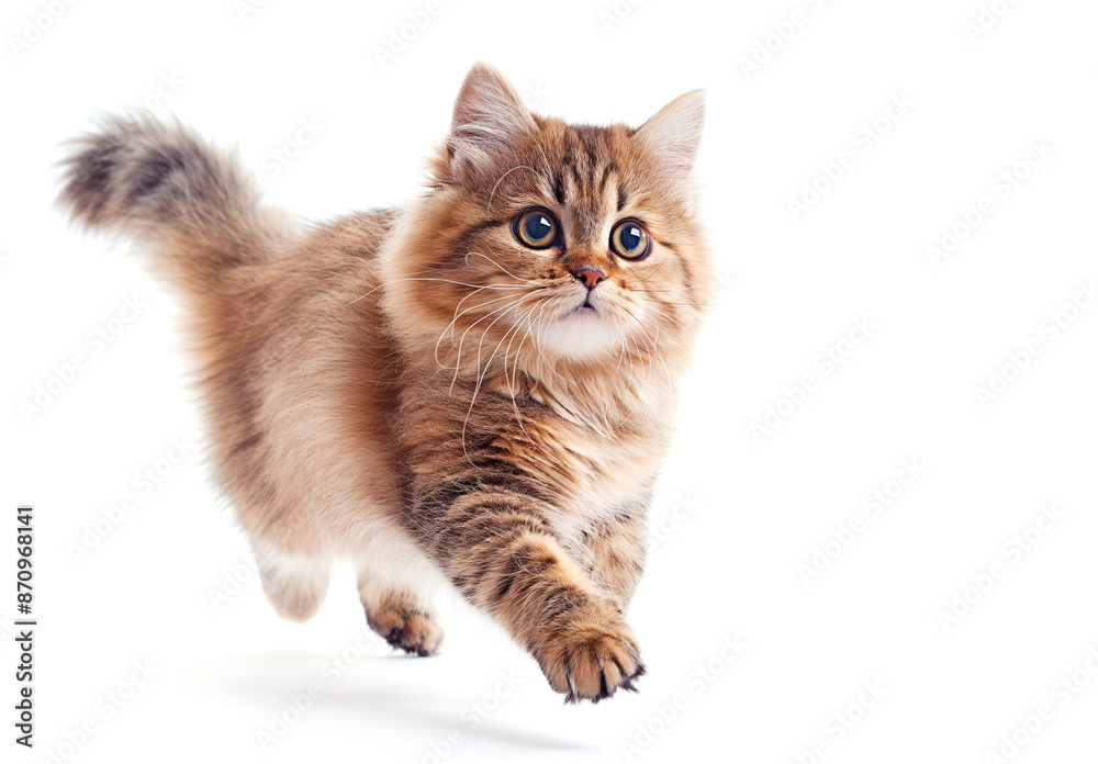 Obraz premium Red Maine Coon cat jumping on a light background