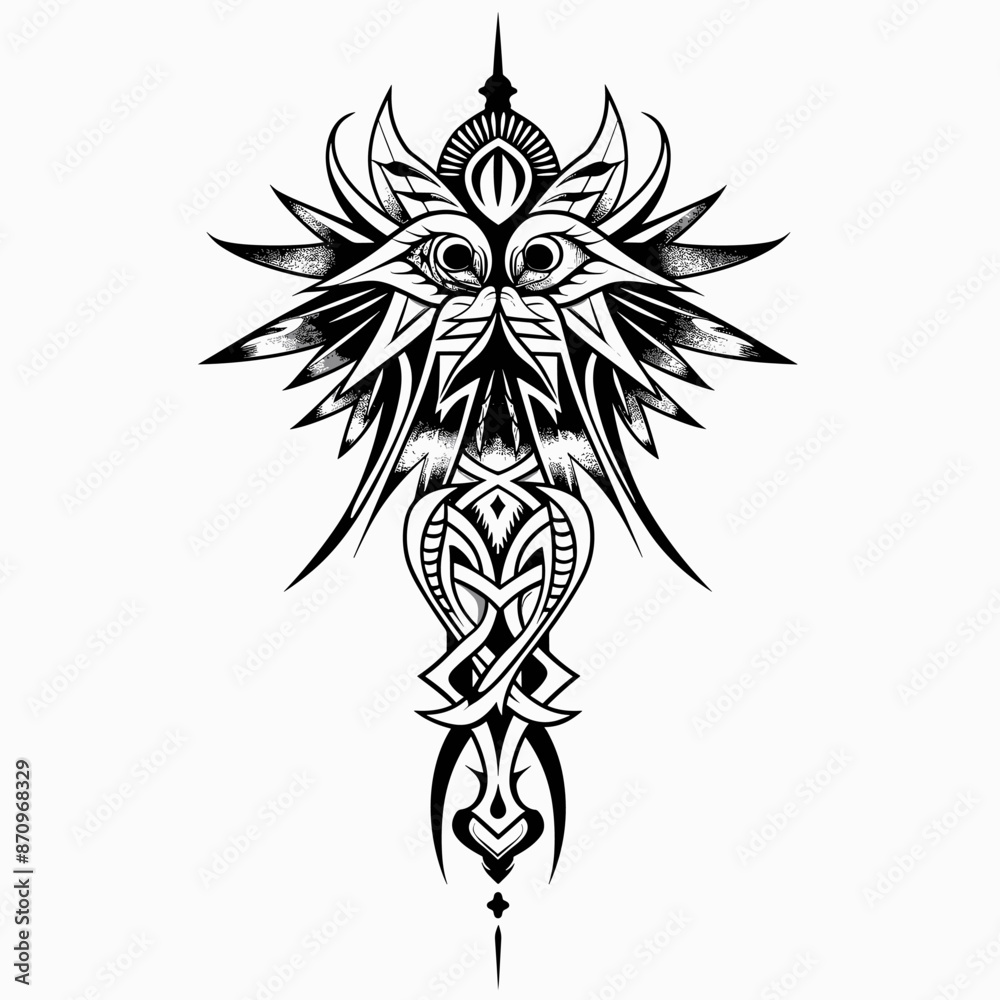 A tattoo of a bird with a long tail and a long neck. The bird is black and white A tattoo of a bird with a long tail and a long neck. The bird is black and white