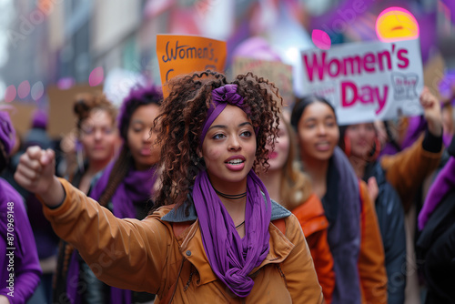 women demonstrating on Women's Day, 8M, for gender equality and equal rights. 