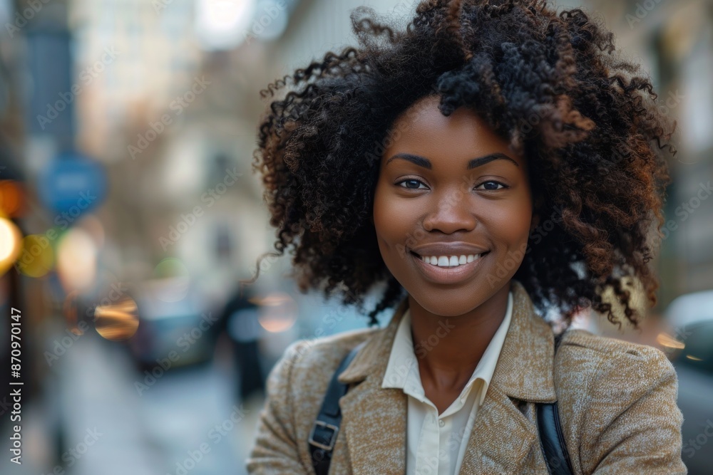 Happy working black woman cycling to work in the city. ai generative Happy working black woman cycling to work in the city. ai generative