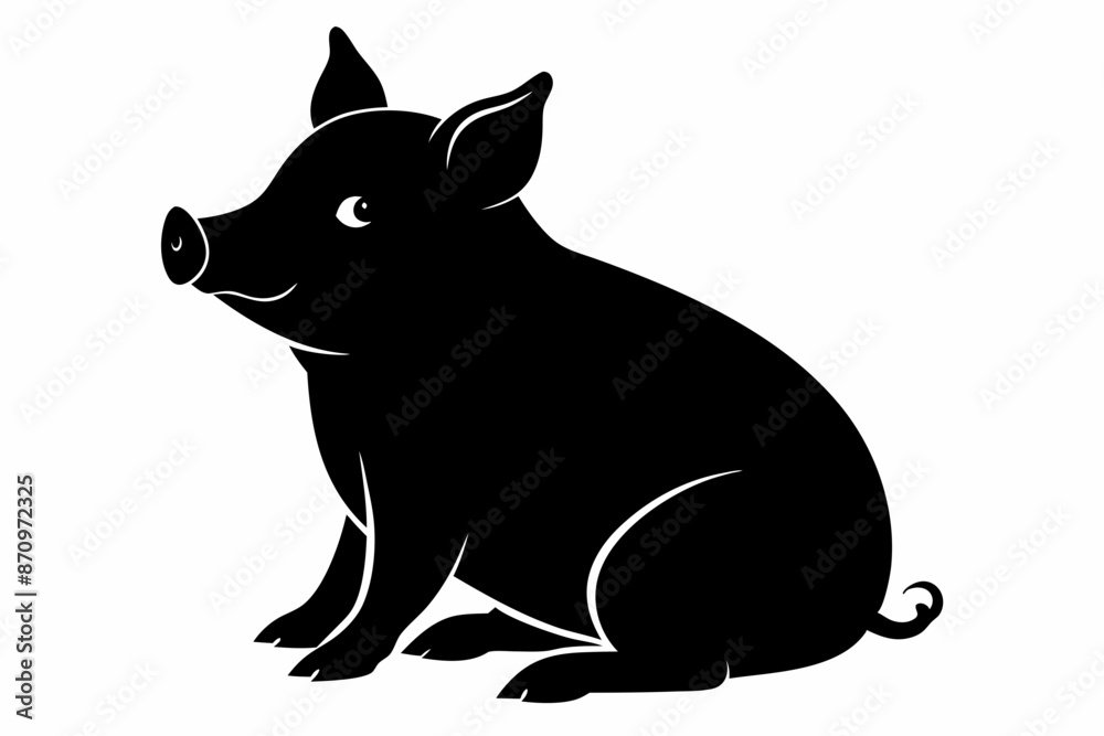 Obraz premium black and white pig silhouette, pig vector illustration, pig silhouette, animal silhouette isolated vector Illustration, png, pig icon, cartoon pig 