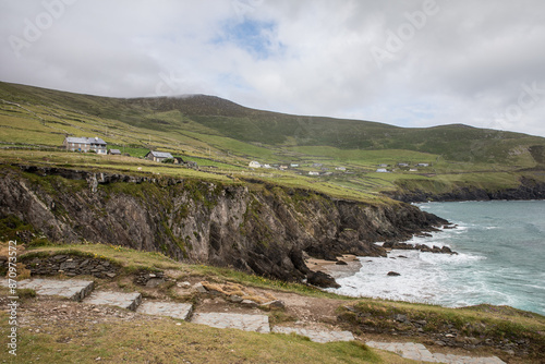 Stone Steps Leading Down to a Coastal Village in Ireland