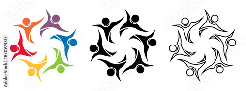 Six people teamwork icon vector illustration design. Group of six people in a circle, teamwork meeting, people meeting in a room, strong combined forces.. Icons element