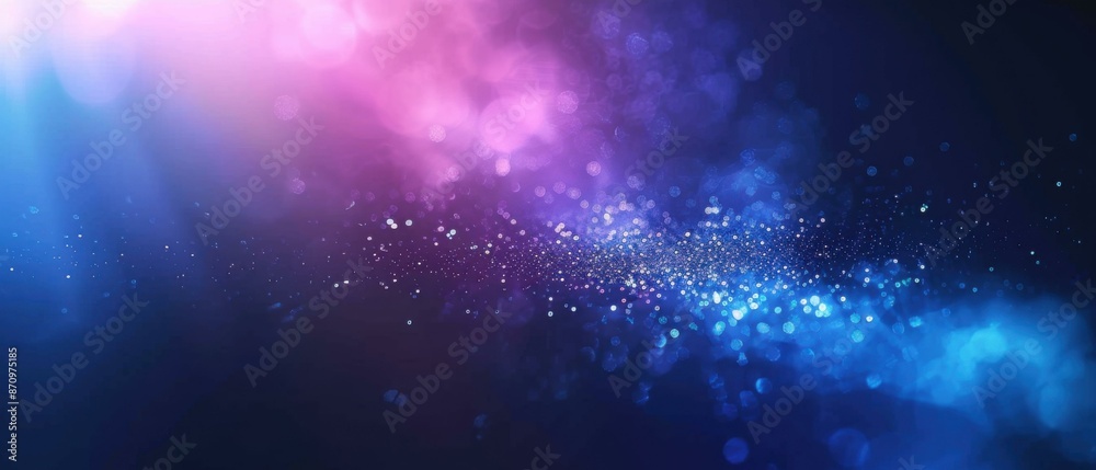 Fototapeta premium Glowing particles floating in a dark blue background. AI.