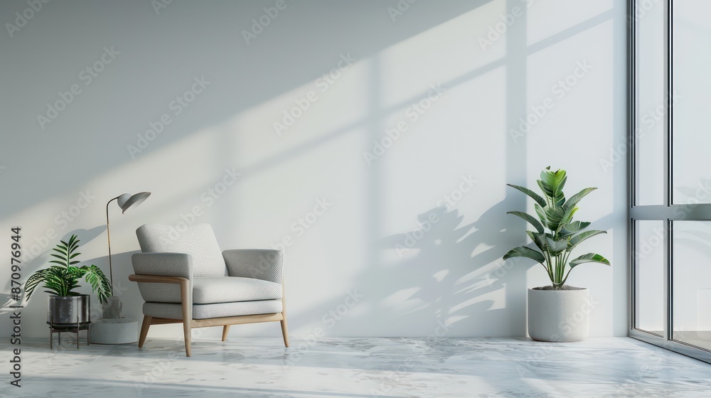 Fototapeta premium interior design with empty wall, cozy modern interior, living room, scandinavian
