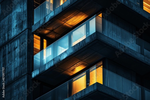 Architectural detail of a modern office building. Blue toned