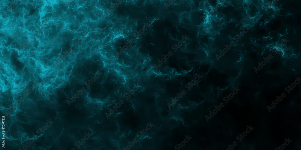 Fototapeta premium Aquamarine and teal abstract glowing space stars. Grunge marbled pattern and rough paint brush strokes in Teal color powder explosion, Abstract galaxy painting. Marble ink nebula design with fog on 