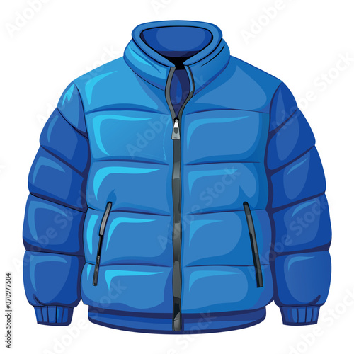 Isolated on a white background, a realistic blue puffer jacket